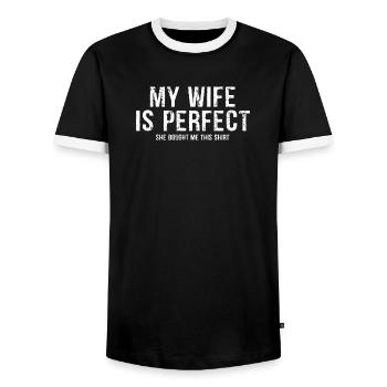 Meine Frau ist perfekt - Männer Kontrast-T-Shirt - Schwarz/Weiß - Vorne - AI Model Female 172 light (172cm) & AI Model Male 178 light (178cm)