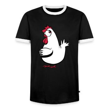 Lay chicken - Men's Ringer Shirt - black/white - Front - AI Model Female 172 light (172cm) & AI Model Male 178 light (178cm)