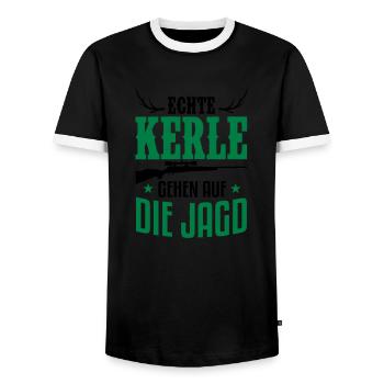 Jäger: Echte Kerle gehen auf die Jagd - Männer Kontrast-T-Shirt - Schwarz/Weiß - Vorne - AI Model Female 172 light (172cm) & AI Model Male 178 light (178cm)