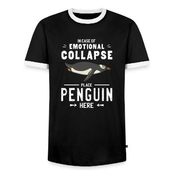 Place Penguin Here Zoo Antarctica Penguin Lover - Men's Ringer Shirt - black/white - Front - AI Model Female 172 light (172cm) & AI Model Male 178 light (178cm)