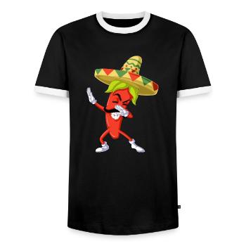 Chili Dabbing - Men's Ringer Shirt - black/white - Front - AI Model Female 172 light (172cm) & AI Model Male 178 light (178cm)