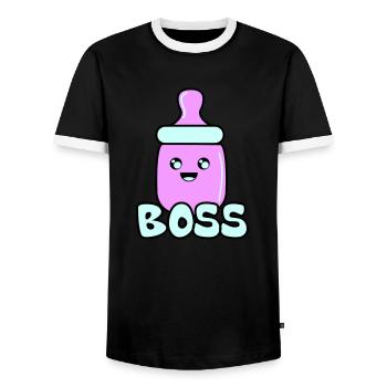patron de biberon 02 - T-shirt contrasté Homme - noir/blanc - Devant - AI Model Female 172 light (172cm) & AI Model Male 178 light (178cm)
