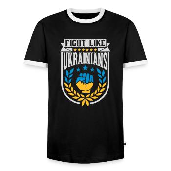 fight like ukrainians quote - Men's Ringer Shirt - black/white - Front - AI Model Female 172 light (172cm) & AI Model Male 178 light (178cm)