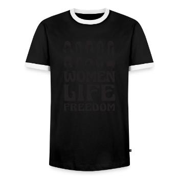 Cute Iranian Women - Women Life Freedom - Men's Ringer Shirt - black/white - Front - AI Model Female 172 light (172cm) & AI Model Male 178 light (178cm)