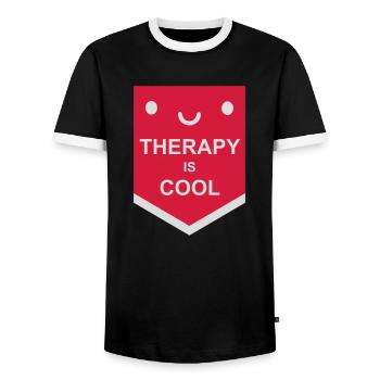 la thérapie est cool Citation - T-shirt contrasté Homme - noir/blanc - Devant - AI Model Female 172 light (172cm) & AI Model Male 178 light (178cm)