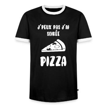 Soirée pizza - T-shirt contrasté Homme - noir/blanc - Devant - AI Model Female 172 light (172cm) & AI Model Male 178 light (178cm)
