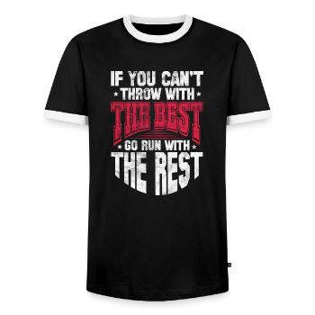 If you can't throw with the best, go run with the - Men's Ringer Shirt - black/white - Front - AI Model Female 172 light (172cm) & AI Model Male 178 light (178cm)