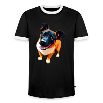 Schäfer Chiot Mixte Chien Super Mignon - T-shirt contrasté Homme - noir/blanc - Devant - AI Model Female 172 light (172cm) & AI Model Male 178 light (178cm)