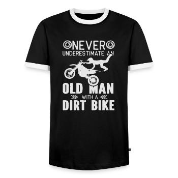 Never Underestimate an old Man with a Dirt Bike - Men's Ringer Shirt - black/white - Front - AI Model Female 172 light (172cm) & AI Model Male 178 light (178cm)