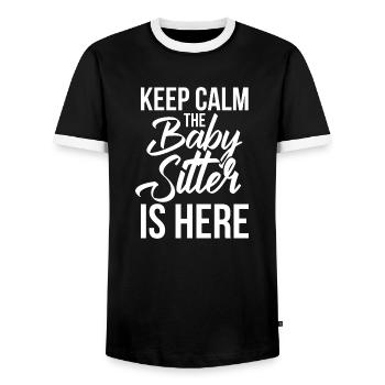 keep calm baby sitter is here Design for a baby - Men's Ringer Shirt - black/white - Front - AI Model Female 172 light (172cm) & AI Model Male 178 light (178cm)