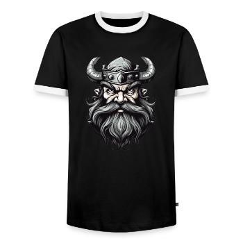 horned helmet - Men's Ringer Shirt - black/white - Front - AI Model Female 172 light (172cm) & AI Model Male 178 light (178cm)