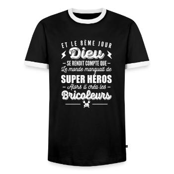 citations bricoleurs / t-shirt humour bricoleur - T-shirt contrasté Homme - noir/blanc - Devant - AI Model Female 172 light (172cm) & AI Model Male 178 light (178cm)