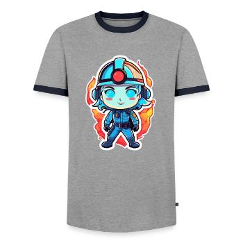 Dessin de pompier - T-shirt contrasté Homme - gris/marine  - Devant - AI Model Female 172 light (172cm) & AI Model Male 178 light (178cm)