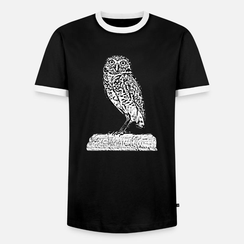 Die Eule - Männer Kontrast-T-Shirt - Schwarz/Weiß