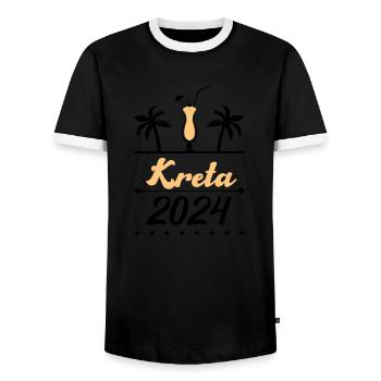 Crete 2024 - Men's Ringer Shirt - black/white - Front - AI Model Female 172 light (172cm) & AI Model Male 178 light (178cm)