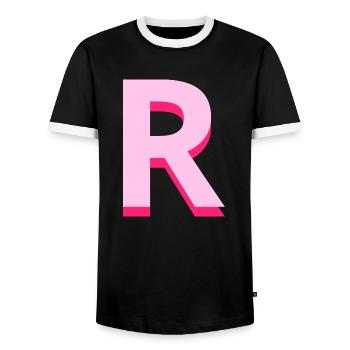 Pop und moderner rosa Buchstabe r - Männer Kontrast-T-Shirt - Schwarz/Weiß - Vorne - AI Model Female 172 light (172cm) & AI Model Male 178 light (178cm)