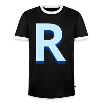 Lettre r bleu pop et moderne - T-shirt contrasté Homme - noir/blanc - Devant - AI Model Female 172 light (172cm) & AI Model Male 178 light (178cm)