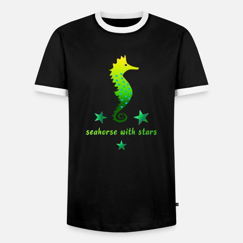 grünes Seepferdchen mit Sternchen - Männer Kontrast-T-Shirt - Schwarz/Weiß
