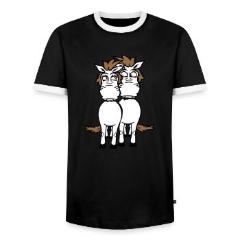 2 Horses Couple Funny Crazy Couple In Love - Men's Ringer Shirt - black/white - Front - AI Model Female 172 light (172cm) & AI Model Male 178 light (178cm)