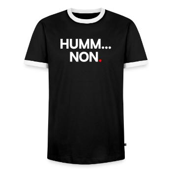 SUMM... NEIN | Minimalistischer humoristischer Ausdruck - Männer Kontrast-T-Shirt - Schwarz/Weiß - Vorne - AI Model Female 172 light (172cm) & AI Model Male 178 light (178cm)