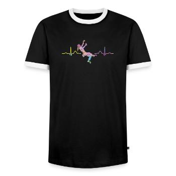Boulderer heartbeat Bouldering Bouldering - Men's Ringer Shirt - black/white - Front - AI Model Female 172 light (172cm) & AI Model Male 178 light (178cm)
