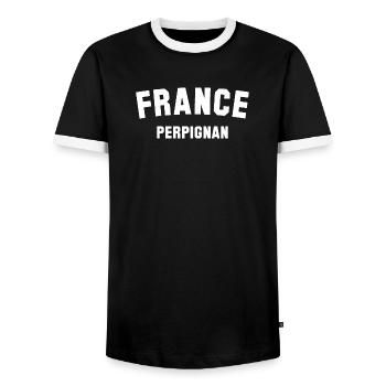 PERPIGNAN, France, France - Men's Ringer Shirt - black/white - Front - AI Model Female 172 light (172cm) & AI Model Male 178 light (178cm)