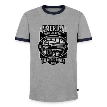 America Runs On Diesel - Männer Kontrast-T-Shirt - Grau/Navy  - Vorne - AI Model Female 172 light (172cm) & AI Model Male 178 light (178cm)
