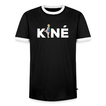 Kiné Cadeau pour Masseur Kinésithérapeute - T-shirt contrasté Homme - noir/blanc - Devant - AI Model Female 172 light (172cm) & AI Model Male 178 light (178cm)