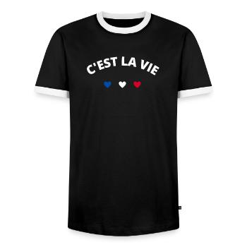 C'est la vie - T-shirt contrasté Homme - noir/blanc - Devant - AI Model Female 172 light (172cm) & AI Model Male 178 light (178cm)
