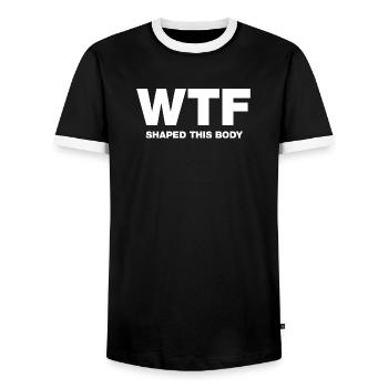 WTF shaped this body - Männer Kontrast-T-Shirt - Schwarz/Weiß - Vorne - AI Model Female 172 light (172cm) & AI Model Male 178 light (178cm)