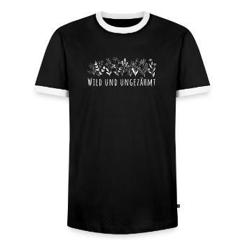 wild und ungezahmt wiesenblumen illustration na - Männer Kontrast-T-Shirt - Schwarz/Weiß - Vorne - AI Model Female 172 light (172cm) & AI Model Male 178 light (178cm)