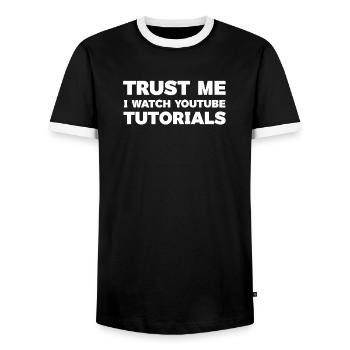 Trust Me I Watch YouTube Tutorials Top - Men's Ringer Shirt - black/white - Front - AI Model Female 172 light (172cm) & AI Model Male 178 light (178cm)