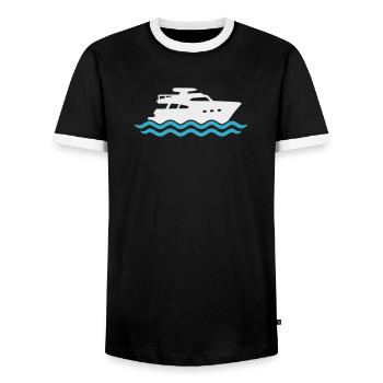 Yacht Silhouette Motorboat - Men's Ringer Shirt - black/white - Front - AI Model Female 172 light (172cm) & AI Model Male 178 light (178cm)