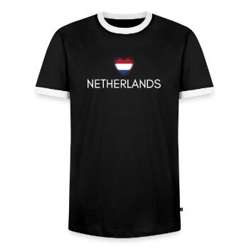 Cœur avec drapeau des Pays-Bas - T-shirt contrasté Homme - noir/blanc - Devant - AI Model Female 172 light (172cm) & AI Model Male 178 light (178cm)