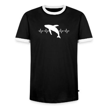 Walfisch Wal EKG Herzschlag - Männer Kontrast-T-Shirt - Schwarz/Weiß - Vorne - AI Model Female 172 light (172cm) & AI Model Male 178 light (178cm)