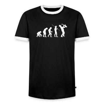 Évolution vers le saxophoniste Gift Music - T-shirt contrasté Homme - noir/blanc - Devant - AI Model Female 172 light (172cm) & AI Model Male 178 light (178cm)