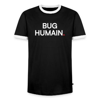 Human Bug Modern Humor Fatigue - Men's Ringer Shirt - black/white - Front - AI Model Female 172 light (172cm) & AI Model Male 178 light (178cm)