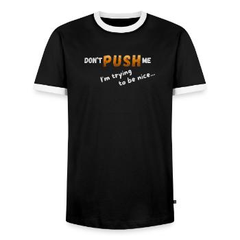 Me Cherche pas – j’essaie d’être sympa - T-shirt contrasté Homme - noir/blanc - Devant - AI Model Female 172 light (172cm) & AI Model Male 178 light (178cm)
