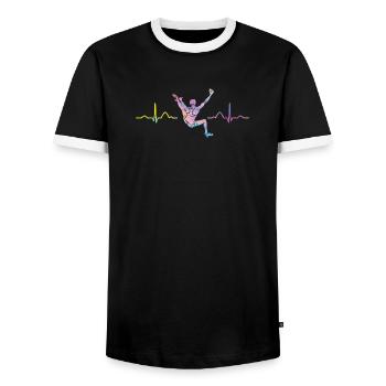 Boulderer heartbeat Bouldering Bouldering - Men's Ringer Shirt - black/white - Front - AI Model Female 172 light (172cm) & AI Model Male 178 light (178cm)