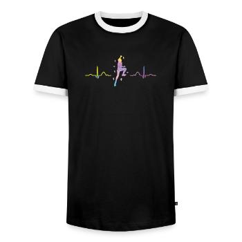 Boulderer heartbeat Bouldering Bouldering - Men's Ringer Shirt - black/white - Front - AI Model Female 172 light (172cm) & AI Model Male 178 light (178cm)