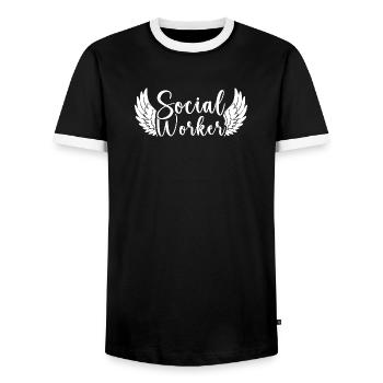 Social Worker Quota Worker Social Work - Men's Ringer Shirt - black/white - Front - AI Model Female 172 light (172cm) & AI Model Male 178 light (178cm)