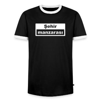 Stadtbild Typografie türkisch - Männer Kontrast-T-Shirt - Schwarz/Weiß - Vorne - AI Model Female 172 light (172cm) & AI Model Male 178 light (178cm)