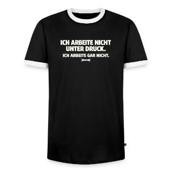I don't work at all saying - Men's Ringer Shirt - black/white - Front - AI Model Female 172 light (172cm) & AI Model Male 178 light (178cm)