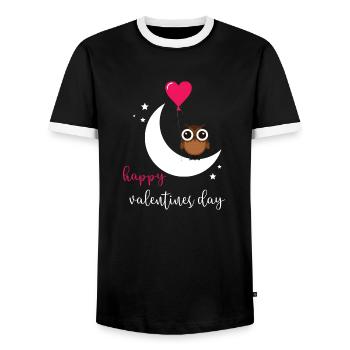 Valentine's Day Owl Heart Happy Valentine's Day - T-shirt contrasté Homme - noir/blanc - Devant - AI Model Female 172 light (172cm) & AI Model Male 178 light (178cm)