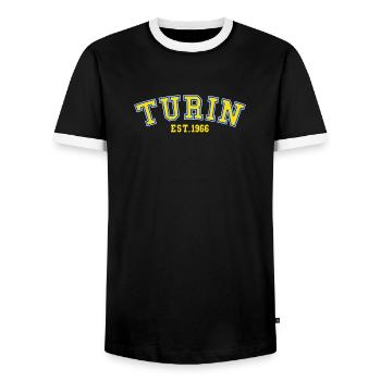 Turin Est. 1966 - Men's Ringer Shirt - black/white - Front - AI Model Female 172 light (172cm) & AI Model Male 178 light (178cm)