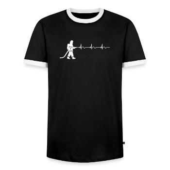 Firefighter Fire Brigade ECG Heartbeat - Men's Ringer Shirt - black/white - Front - AI Model Female 172 light (172cm) & AI Model Male 178 light (178cm)
