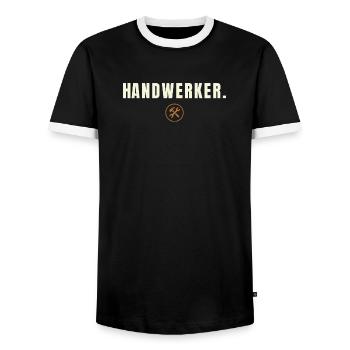 HANDWERKER. Minimalist Job Success Edition - Männer Kontrast-T-Shirt - Schwarz/Weiß - Vorne - AI Model Female 172 light (172cm) & AI Model Male 178 light (178cm)