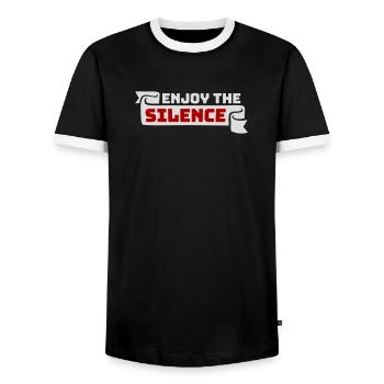 Enjoy The Silence Saying Calm Silence Introvert - Men's Ringer Shirt - black/white - Front - AI Model Female 172 light (172cm) & AI Model Male 178 light (178cm)