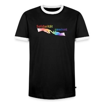 Solidarität gewinnt Pride T-Shirt Regenbogen - Männer Kontrast-T-Shirt - Schwarz/Weiß - Vorne - AI Model Female 172 light (172cm) & AI Model Male 178 light (178cm)