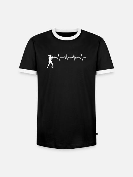 Boxerin Boxen EKG Herzschlag Herzfrequenz - Männer Kontrast-T-Shirt - Schwarz/Weiß